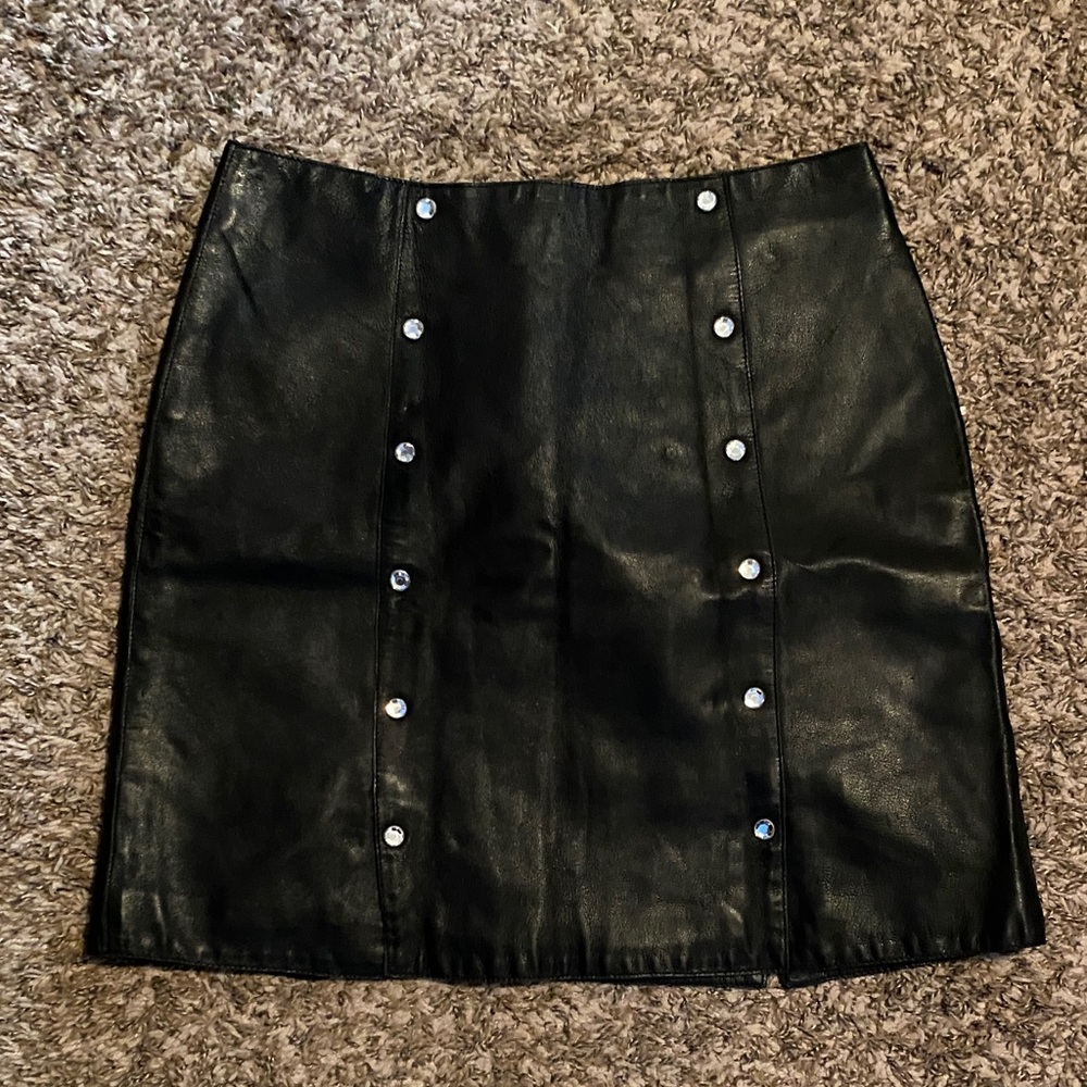 Cache Black Mini Skirt with Silver Button Details